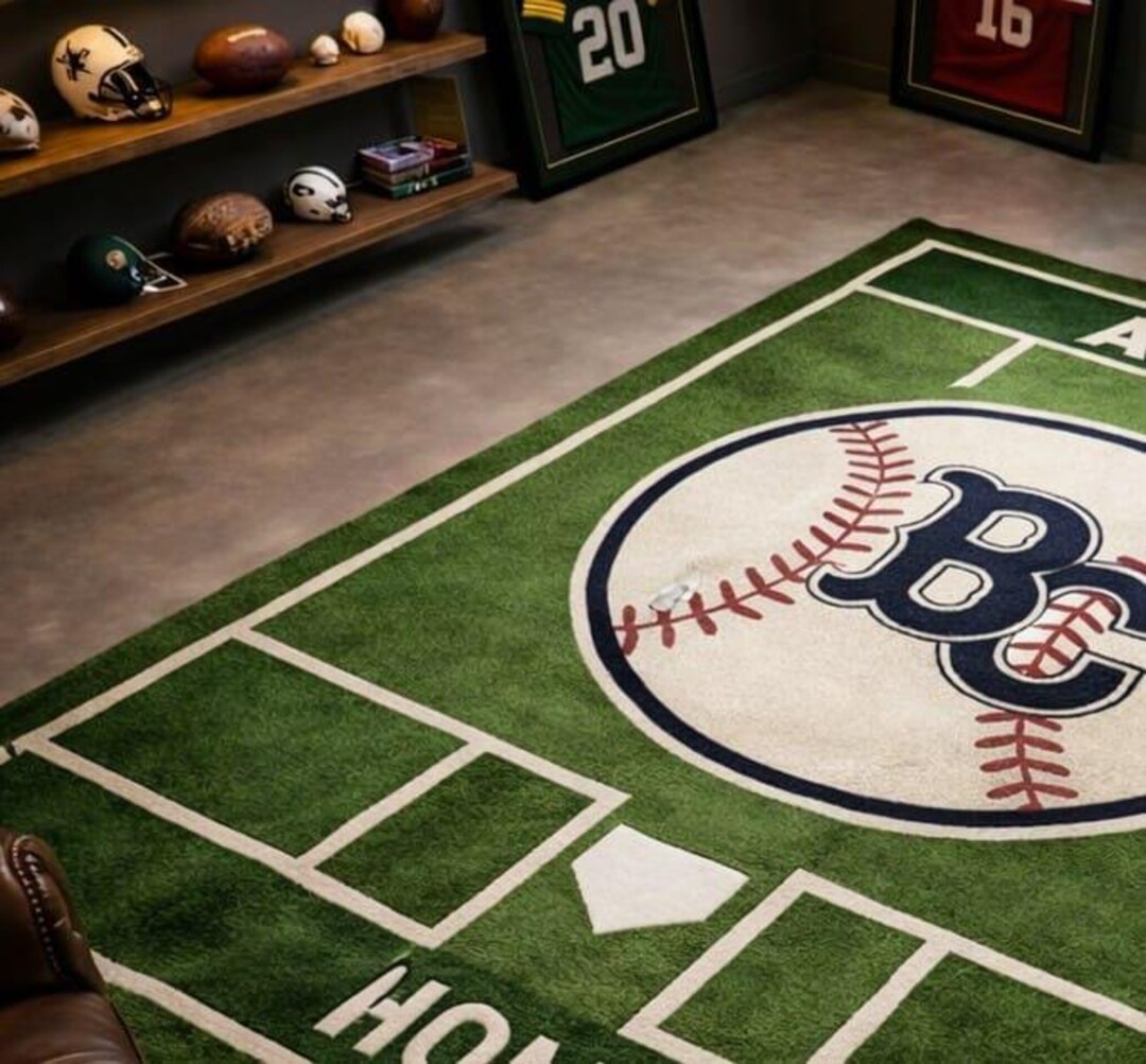 Baseball Field Tufted Rug, Sports Fan Area Carpet, Game Room Man Cave ...