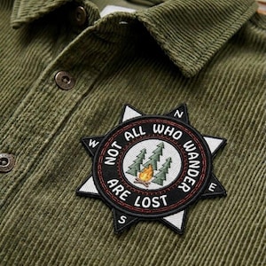 Not All Who Wander Compass Rose Patch, Embroidered Hiking Badge