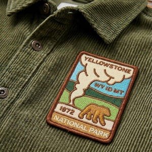 Yellowstone National Park Embroidered Patch, Vintage Geyser Bear Souvenir, Hook and Loop Decor Gear