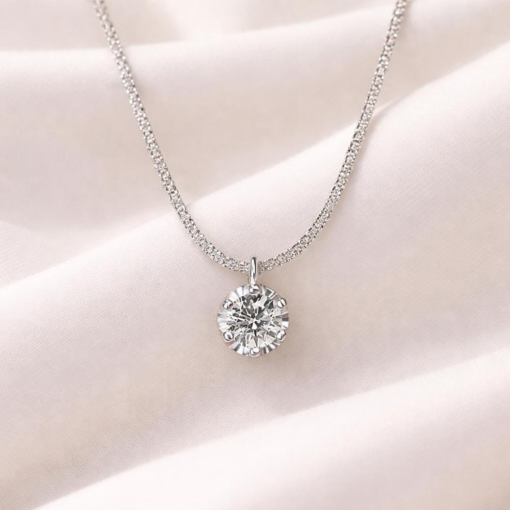 Sterling Silver White Zircon Necklace - Italian Fashion Jewelry for Women