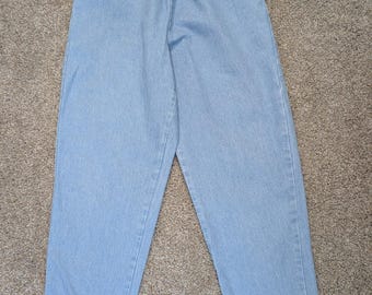 Vintage Pull On Denim Jeans Womens M Light Wash Elastic Waist Drawstring Tapered
