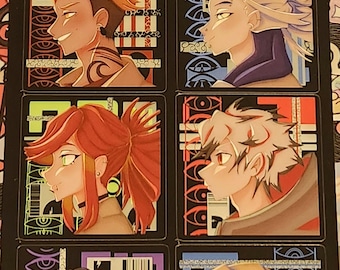 May include: A black poster featuring six anime-style character portraits. Each portrait is set within a square frame with a unique background design. The text "GACHIAKUTA" is at the top. The characters have various hair colors and styles.