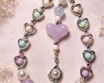 Pastel Heart Phone Charm | Handmade Beaded Phone Strap | Sweet Heart Wristlet | Handmade in Australia