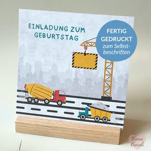 Construction Site Birthday Invitation | Ready Printed | Birthday Invitation | Ready-to-Fill Print | German Text | Square Design