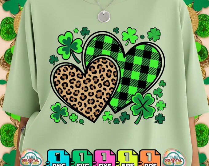 St Patrick's Day Lucky Shamrock Leopard Plaid Heart Digital Png festive Svg Bundle meme