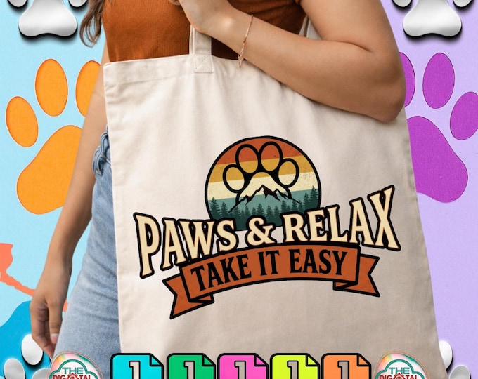 Paws and Relax Vintage Dog Paw Print Mountain Pine Animal Svg Png Digital Download