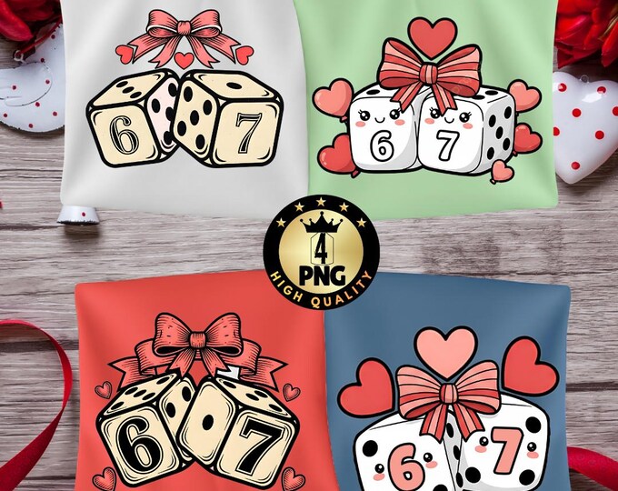 Funny Preppy 67 Six Seven Valentine Png, Retro Dice 6 7 Humor Design, Cherry Heart Playing Cards Png Download