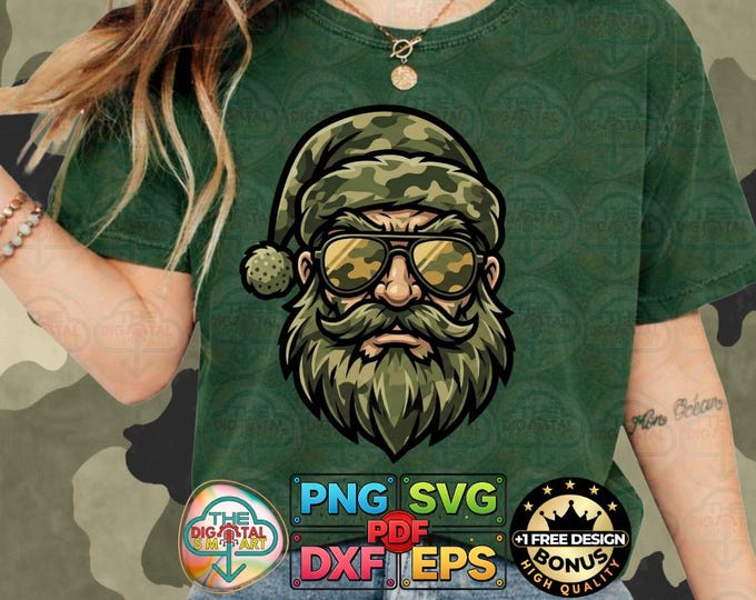Vintage Santa Face Christmas Camo png Hunting svg Dad Son Men dxf Digital Download