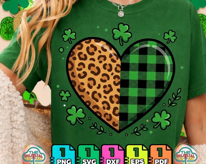 St Patrick's Day Lucky Shamrock Leopard Plaid Heart Digital Png Eps Svg Digital Download