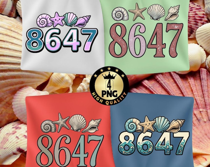 Funny 8647 Seashells Png, Sea Shells Joke Digital Download, Beach Humor Clipart, Ocean Summer Meme Graphic Tee Design