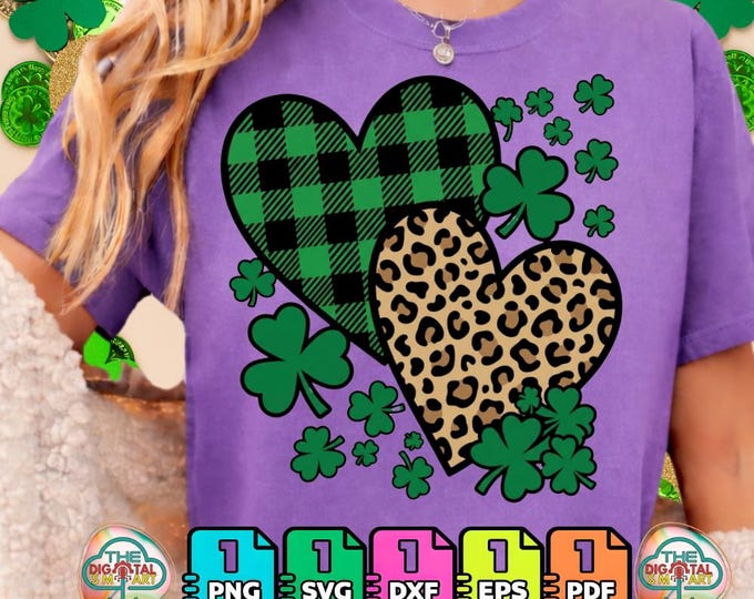St Patrick’s Day Lucky Shamrock Leopard Plaid Heart Png Svg Digital Download Eps Dxf