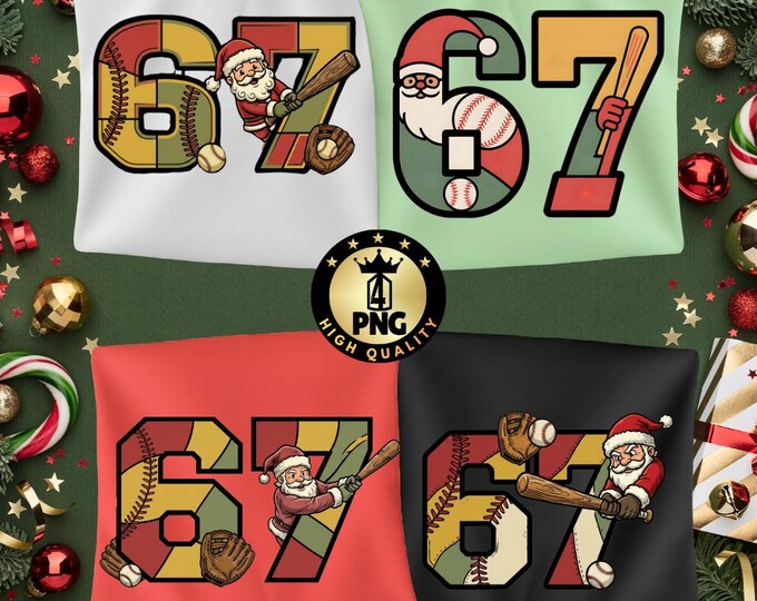 Funny 67 Santa Baseball Meme Christmas Player Graphics Png Bundle Xmas Holiday for Men Boys Digital Download
