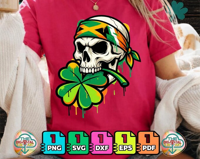 St Patricks Day Irish Rasta Skull Clover Png Svg Dxf Digital Download