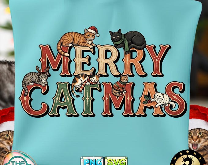 Womens Merry Catmass Winter Magic Playful Icons Svg Funny Xmas Party Cat Png Digital Download