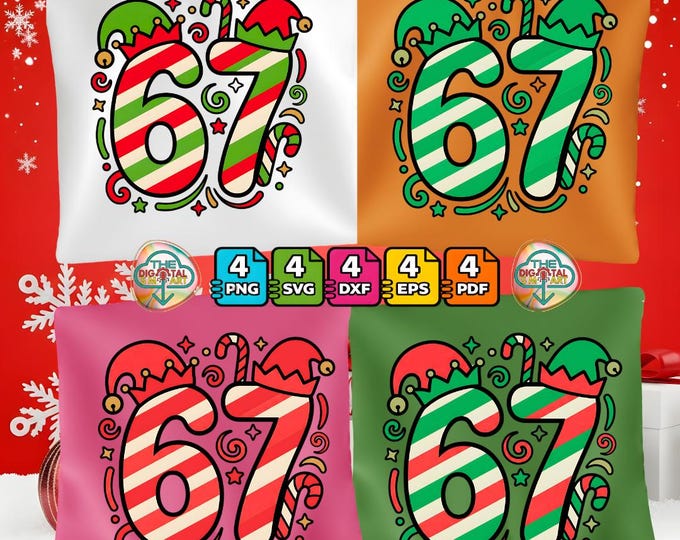 Viral 67 Christmas Elf Hat Six Seven Meme Elves Trend Digital Png Bundle Svg