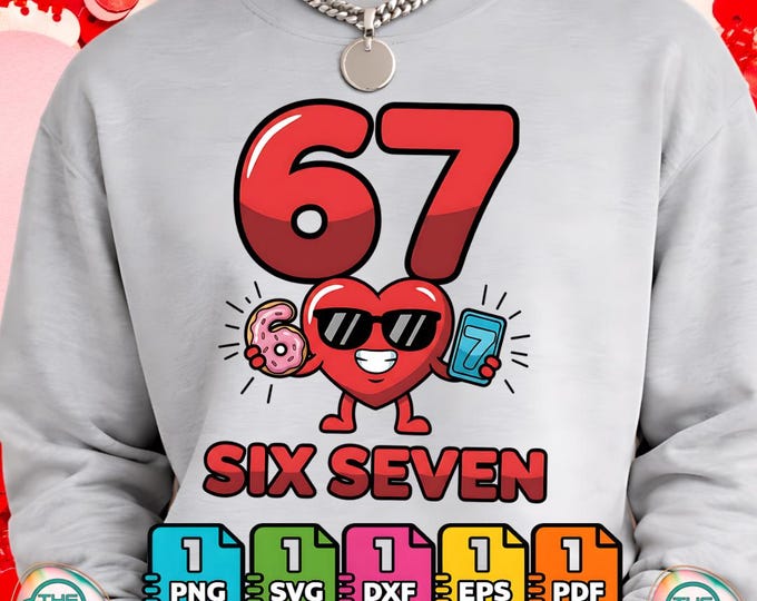 Funny Six Seven 6 7 Meme Digital Png Math Heart Svg Bundle Kids Valentines