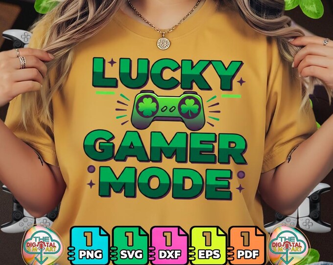 Lucky Gamer Mode Shamrock Controller Design Png Svg Bundle Digital Download for Commercial Use