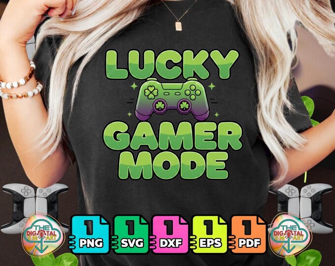 Lucky Gamer Mode Shamrock Controller Design Png Svg Funny Dxf Eps Bundle Digital Download