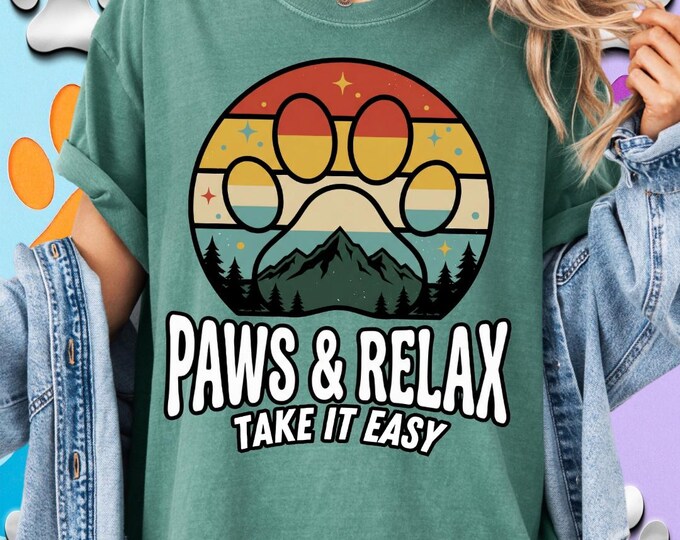 Paws and Relax Vintage Dog Paw Print Mountain Pine Animal Png Svg Dxf Eps