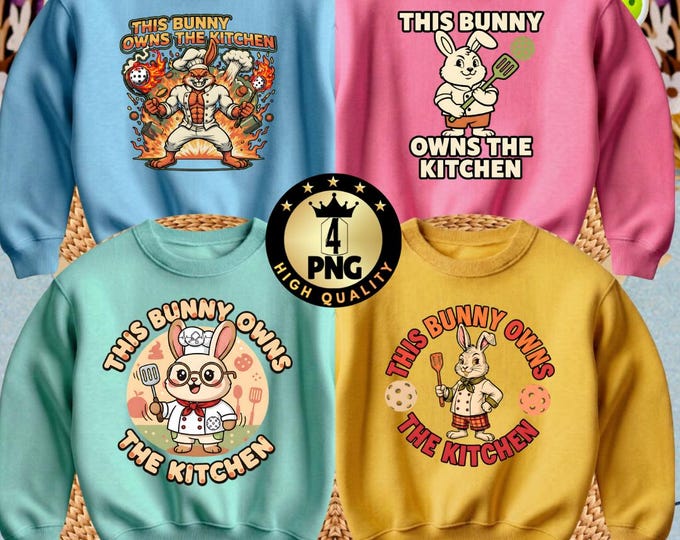 Funny This Bunny Owns The Kitchen Easter Pickleball Clipart PNG Rabbit PNG Digital Download