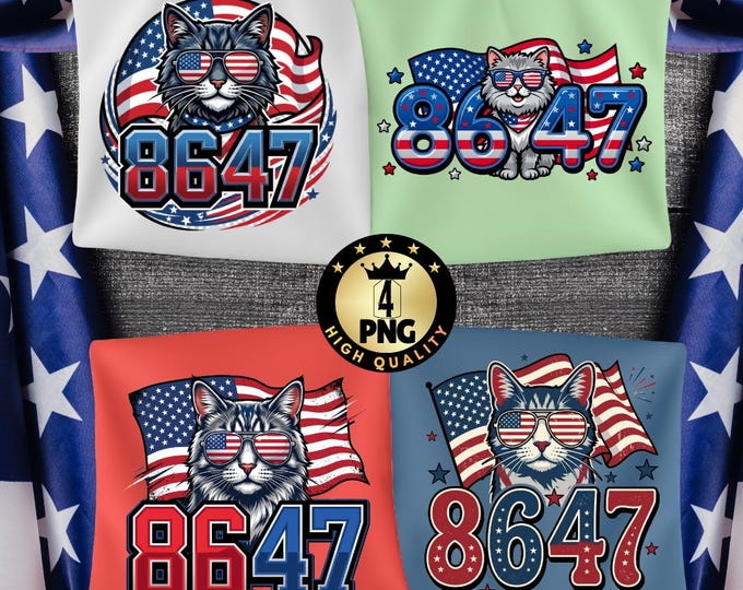 8647 Cat Png, Patriotic 86 47 Funny Cat Usa Flag Sunglasses Png, Funny American Cat Graphic Digital Download