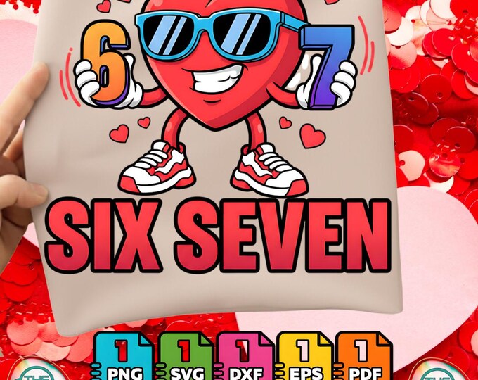 Funny Six Seven 6 7 Meme Digital Png Playful Heart Svg Bundle Valentines Boys