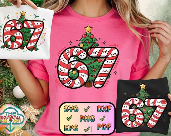 67 Christmas Tree Candy Cane Holiday Meme Brainrot Six Seven Png Humor Svg Bundle