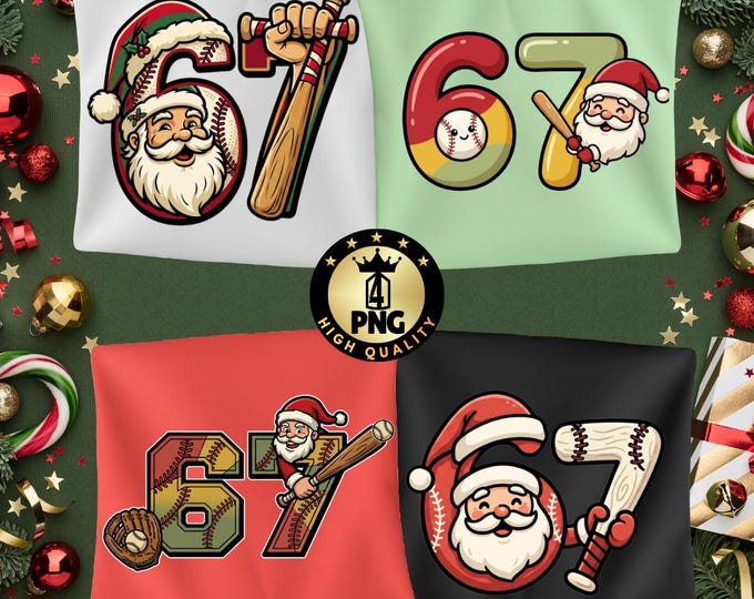 6 7 Santa Baseball Meme Christmas Player Graphics Png Bundle Xmas Holiday Design for Men Boys Digital Download