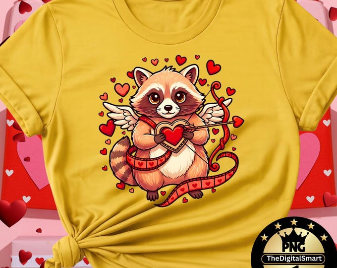 Funny Raccoon Cupid PNG, Kawaii Valentine Clipart, Romantic Heart Arrow Animal Illustration, Cute Love PNG, Digital Download