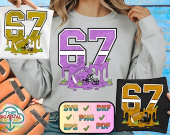 Football 67 Six Seven Meme Funny Drip American Football Digital Png Bundle Viral Svg