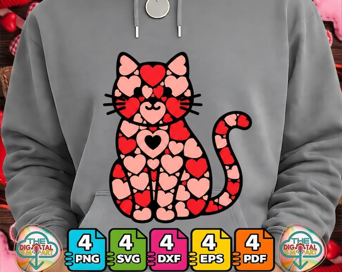 Funny Cat Valentine Svg Heart Retro Png Crewneck for Cat Lovers Eps Digital Download