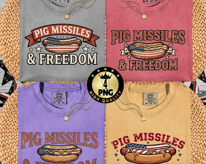 Funny Hotdog Pig Missiles Freedom PNG, Patriotic BBQ Clipart (Digital Download)