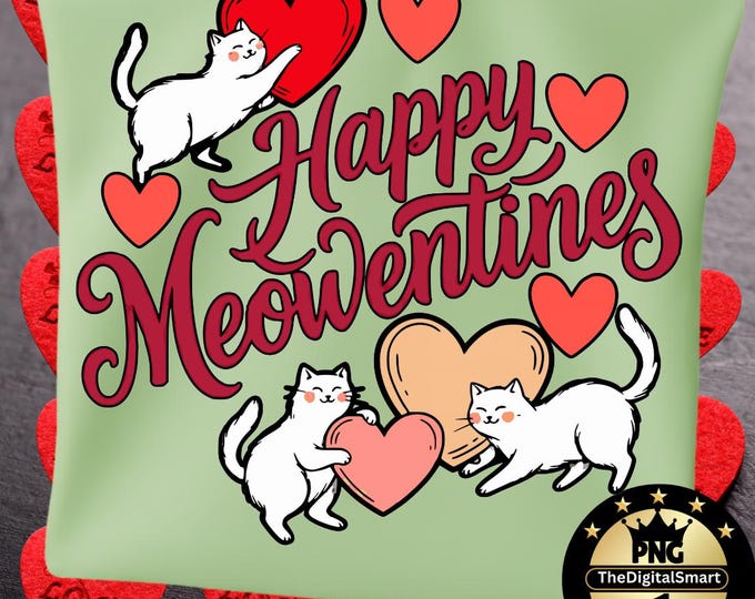 Happy Meowentines PNG, Funny Cat Valentine's Day PNG, Cute Kitten Graphic, Cat Lover Shirt Design, Digital Download