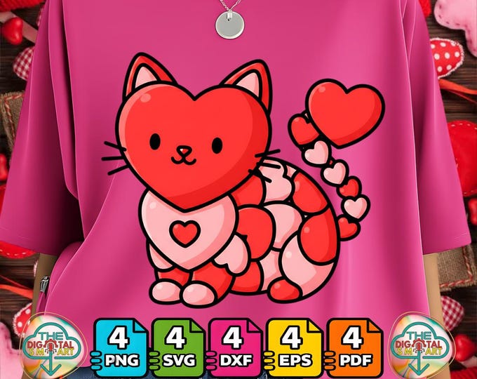 Funny Cat Valentine Png  Heart Retro Svg  Crewneck for Cat Lovers Dxf Digital Download