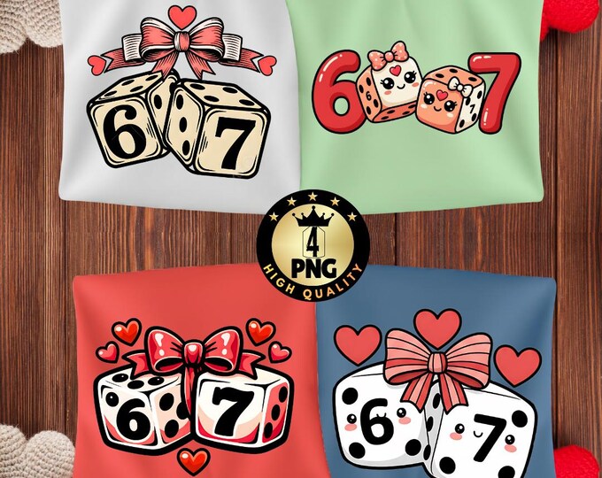 Preppy 67 Six Seven Valentine Png, Retro Dice 6 7 Design, Cherry Heart Playing Cards Png, Valentine Digital Download