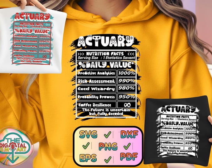 Funny Actuary Nutrition Facts Humor Quote Graphic Featuring Png Elements with Clever Svg Bundle