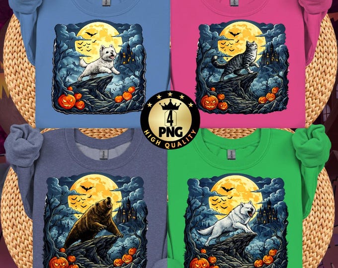 Halloween West Highland White Terrier PNG, Spooky Moon Dog Lover Gift (Digital Download)