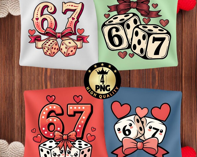 Preppy 6 7 Six Seven Valentine Png, Retro Dice Cherry Heart Playing Cards Png, Coquette Valentine Shirt Design Download