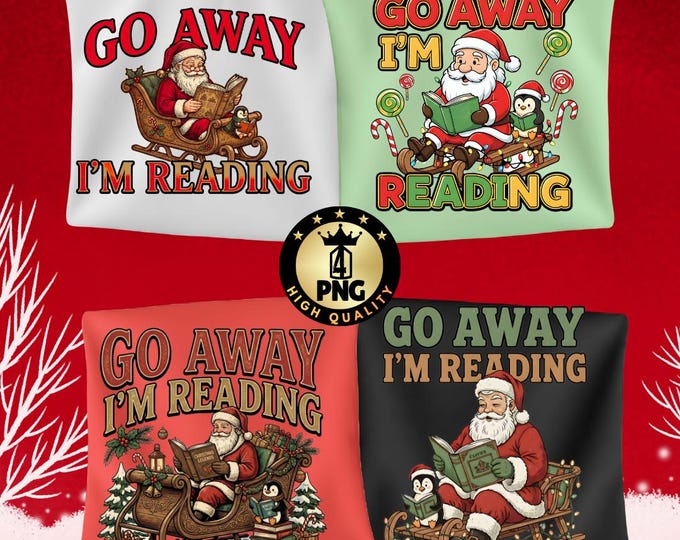 Funny Reading Santa Penguin Png Bundle, Cozy Christmas Book Lover Png, Women Holiday Humor Graphic, Cute Penguin Santa Clipart
