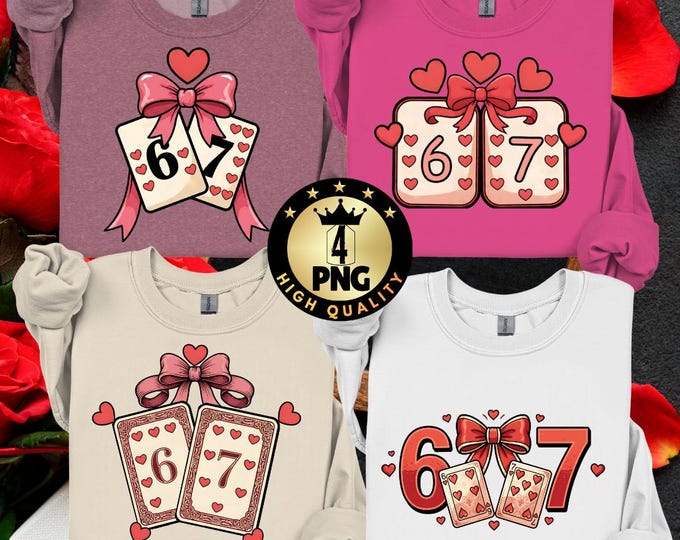Funny Valentine Playing Cards Png, Preppy Six Seven Humor Png Retro Dice 67 Coquette Pink Cherry Heart Design