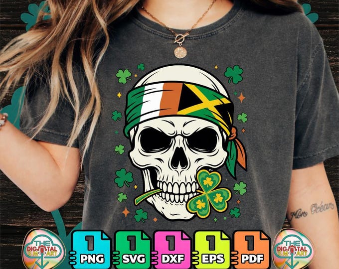 St Patricks Day Irish Rasta Skull Clover Digital Png File Svg Bundle Download Graphic