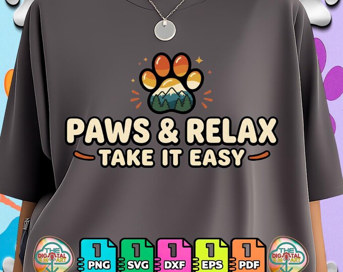 Paws and Relax Vintage Dog Paw Print Mountain Pine Animal Png Digital  Svg Download