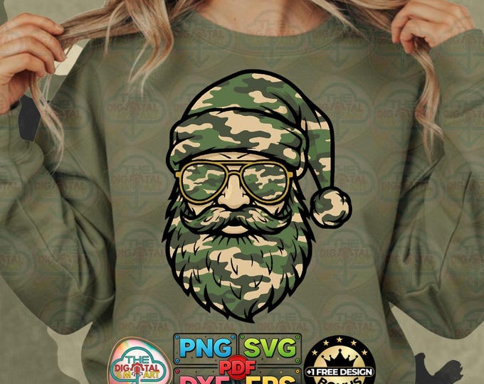 Vintage Santa Face Camo Christmas Holiday Png Gift Svg Boys Men Dxf Digital Download
