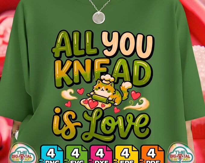 All You Knead Is Love Funny Cat Valentine's Day Cat Biscuits Png Digital Download