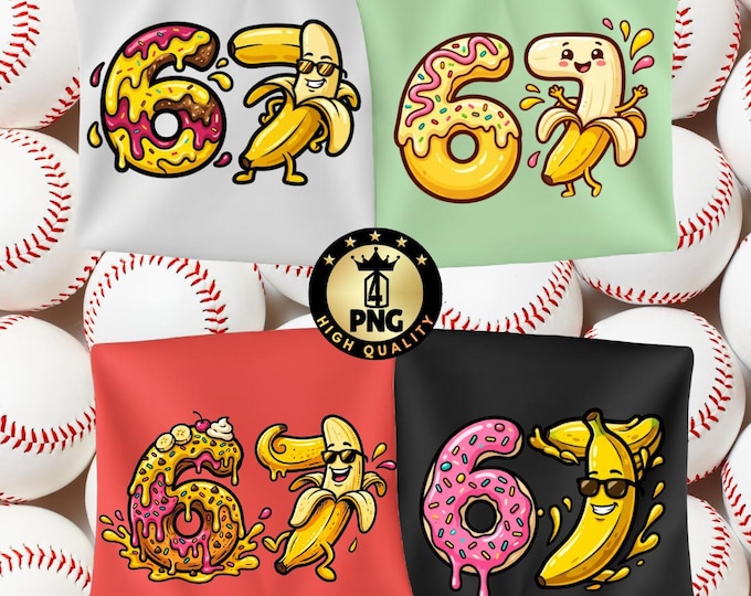 Funny 67 Dabbing Banana Baseball Png, Ice Cream Drip Meme, Summer Holiday Sublimation, Digital Download Clipart Bundle