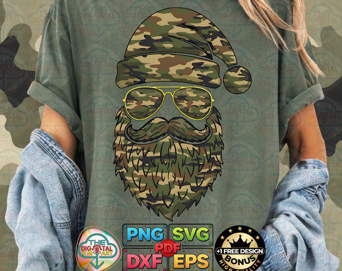 Vintage Santa Face Camouflage Xmas Festive png Party svg Matching Family eps Digital Download