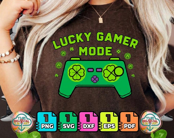Lucky Gamer Mode Shamrock Controller Design Png Svg Eps Digital Download for Commercial Use