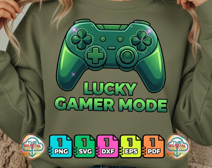 Lucky Gamer Mode Shamrock Controller Design Png Svg Dxf Digital Download  for Commercial Use