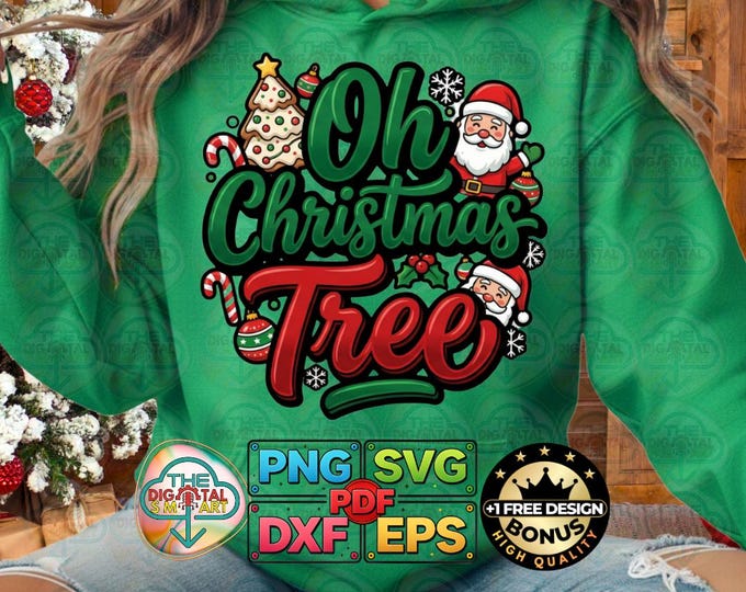 Oh Christmas Tree Design: Santa, Tree, Candy Cane (Digital Download)