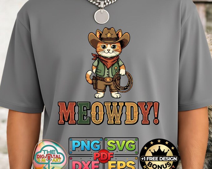 Meowdy Cat Cowboy Funny Western Art png Country Feline Rodeo svg Graphic Digital Download